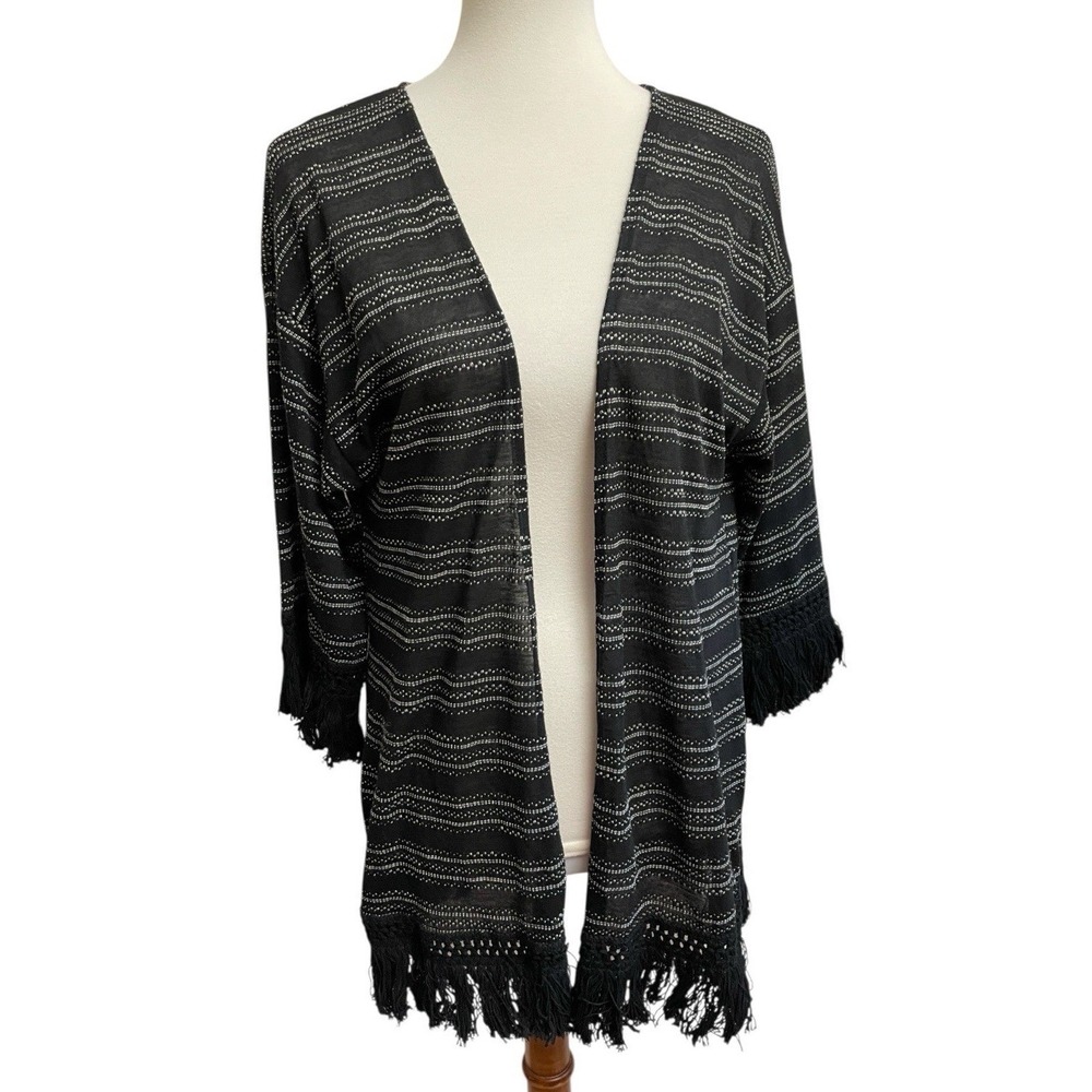 New York & Company Soho Jeans Kimono Cardigan Womens S Black White Striped